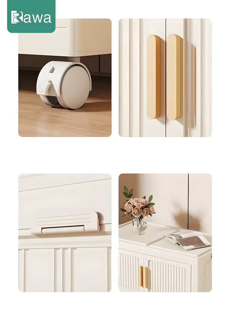 روعة خزانة تخزين بلاستيكية قابلة للطي من 5 طبقات مع أبواب قابلة للطي وعجلات، عرض 55 سم قابلة للتكديس - Image 4